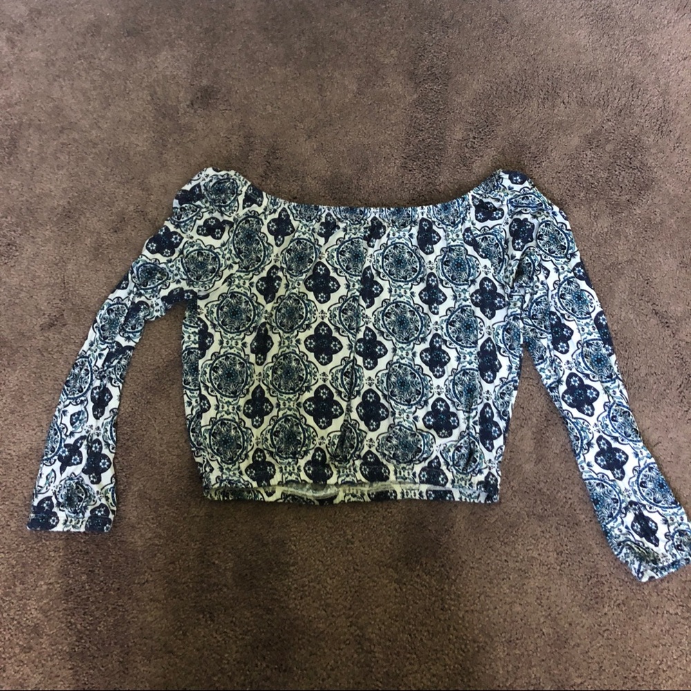 cropped off the shoulder long sleeved shirt